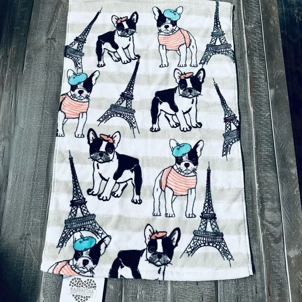 Frenchie Dog Paris Beret Eiffel Tower Dogs Hand Towels Set